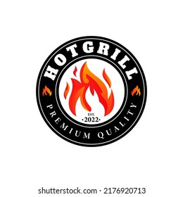 Hot grill emblem design logo, fire and restaurant icon, red fire icon