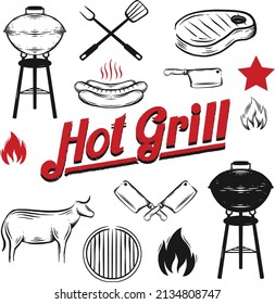 Plantillas de logotipo dibujadas a mano en parrilla caliente Juego de vectores Premium