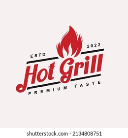 Hot grill hand drawn logo templates Premium Vector