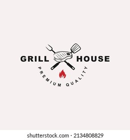 Hot grill hand drawn logo templates Premium Vector