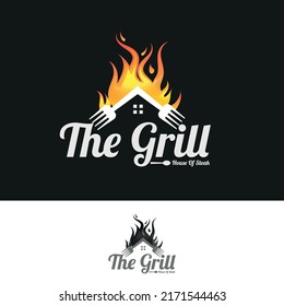 hot grill house logo design template