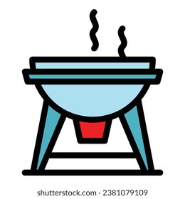 Vector de contorno de icono de parrilla caliente. Carne de barbacoa. Color plano del picnic Cook