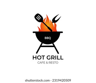 Hot grill logo cafe and resto template design vector