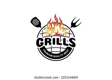 Hot grill logo design, abstract barbercue symbol vector illustration