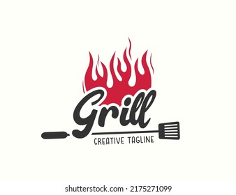 Diseño de logotipo de parrilla caliente con fuego