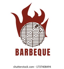 Hot grill logo design template with flame fire shape illustration. Vector element graphic barbecue concept in vintage style. Can use for stamp, emblem, logotype. Retro restaurant and bar identity
