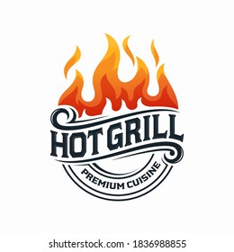 Hot Grill Logo Design Vector Template