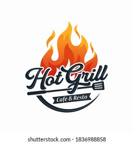 Hot Grill Logo Design Vector Template