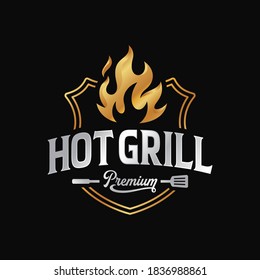 Hot Grill Logo Design Vector Template