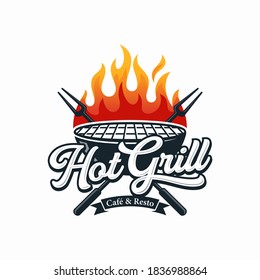 Hot Grill Logo Design Vector Template
