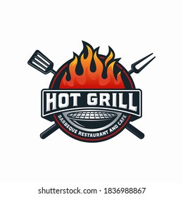 Hot Grill Logo Design Vector Template