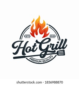 Hot Grill Logo Design Vector Template