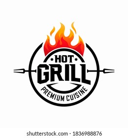 Hot Grill Logo Design Vector Template