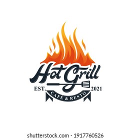 Hot Grill Logo Design Vector Template