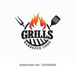 Hot Grill Logo Design Vector Template. BBQ Grill Logo Design Template.