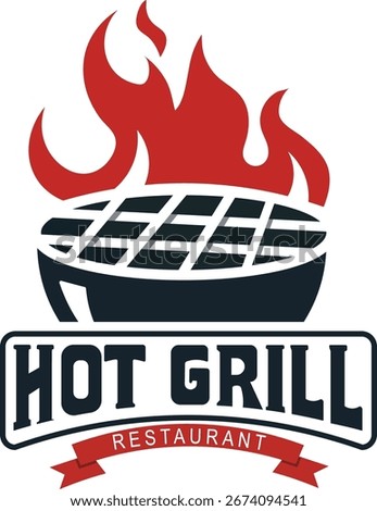 Hot Grill Logo Design Vector Template. BBQ Grill Logo Design Template.