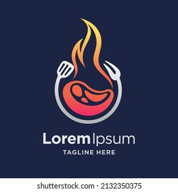 hot grill logo with meat concept
