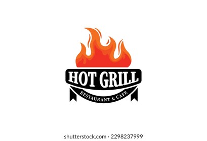 Hot Grill logo template for barbecue restaurant.