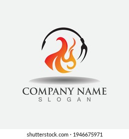 Hot grill logo template for business restaurant vector design