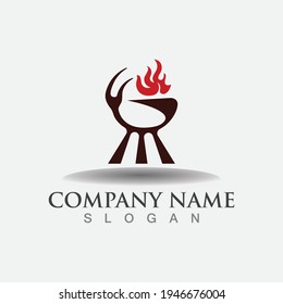 Hot grill logo template for business restaurant vector design