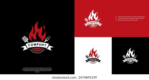 hot grill logo, with vintage concept, weekend party, logo design template.