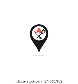 Hot Grill map pin shape concept Logo Templates. Grill logo design