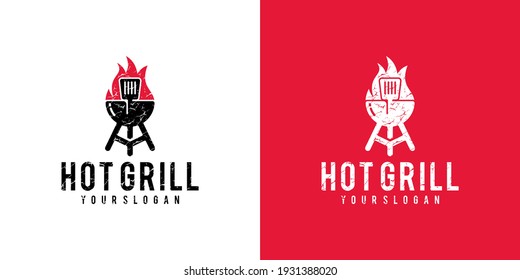 Hot Grill Restaurant Logo vintage design template