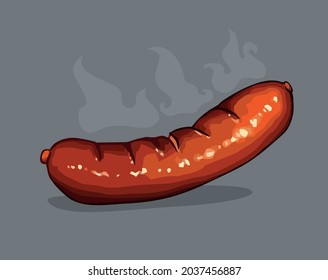Hot grill sausage in vector. Unhealthy fastfood