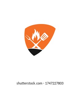 Hot Grill shield shape concept Logo Templates. Grill logo design.