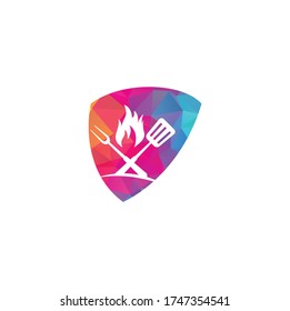 Hot Grill shield shape concept Logo Templates. Grill logo design.
