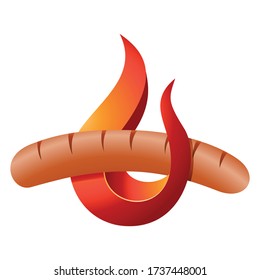 salchicha a la parrilla caliente - salchicha a la parrilla y llama de fuego