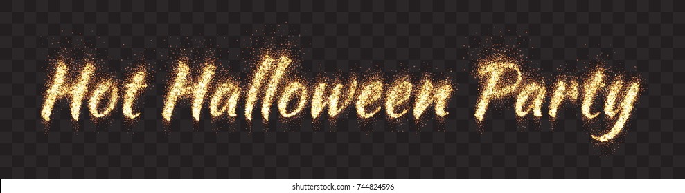 Hot Halloween Party Text Vector Bright Flaming Glowing Lettering Banner on Transparent Background
