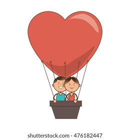 hot heart air balloon couple love romance man and woman romantic vector illustration