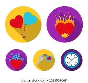 Hot heart, balloons, a key with a charm, a cold heart. Romantic set collection icons in flat style vector symbol stock illustration web.