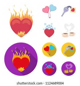 Hot heart, balloons, a key with a charm, a cold heart. Romantic set collection icons in cartoon,flat style vector symbol stock illustration web.