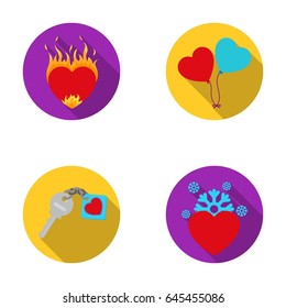Hot heart, balloons, a key with a charm, a cold heart. Romantic set collection icons in flat style vector symbol stock illustration web.