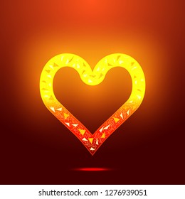Hot heart with the effect of hot metal.Abstract symbol with contour lines,dots and polygons.Concept vector illustration.