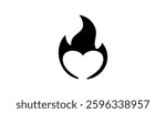 hot heart flame, black isolated silhouette