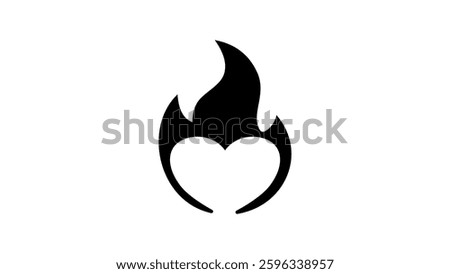 hot heart flame, black isolated silhouette