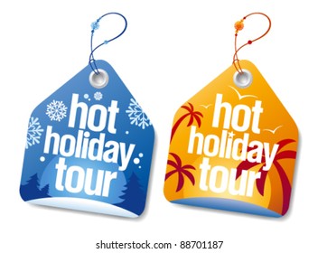 Hot holiday tour labels set.
