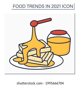 Hot honey color icon. Tasty sauce for waffles. Delicious breakfast. Food trends concept. Isolated vector illustration