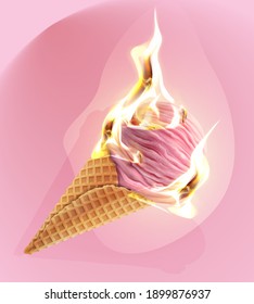 Hot ice cream on fire, hot dessert