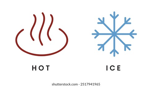 Hot and Ice icon set for beverage drink or food. Simple, outline, flat isolated. Can use as symbol in restaurant cafe coffee shop menu. 