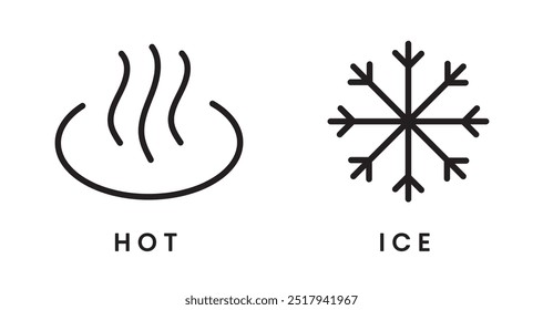 Hot and Ice icon set for beverage drink or food. Simple, outline, flat isolated. Can use as symbol in restaurant cafe coffee shop menu. 