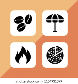 hot icon. 4 hot set with beach, fire, coffee and pizza vector icons for web and mobile app