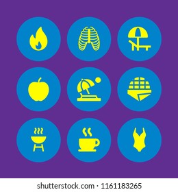 hot icon. 9 hot set with coffee, stroopwafel, fire and rib vector icons for web and mobile app