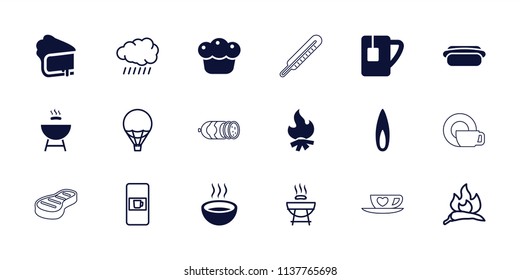 Hot icon. collection of 18 hot filled and outline icons such as soup, tea cup, pie, flame, sun, chili, vending machine, barbeque. editable hot icons for web and mobile.