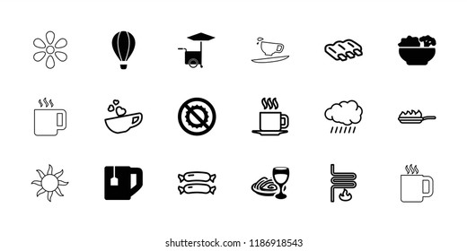 Hot icon. collection of 18 hot filled and outline icons such as tea cup, pasta and wine glass, no brightness, food, sun, sausage. editable hot icons for web and mobile.