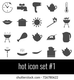Hot. Icon set 1. Gray icons on white background.