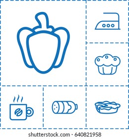 Hot icon. set of 6 hot outline icons such as sausage, iron, pie, pepper